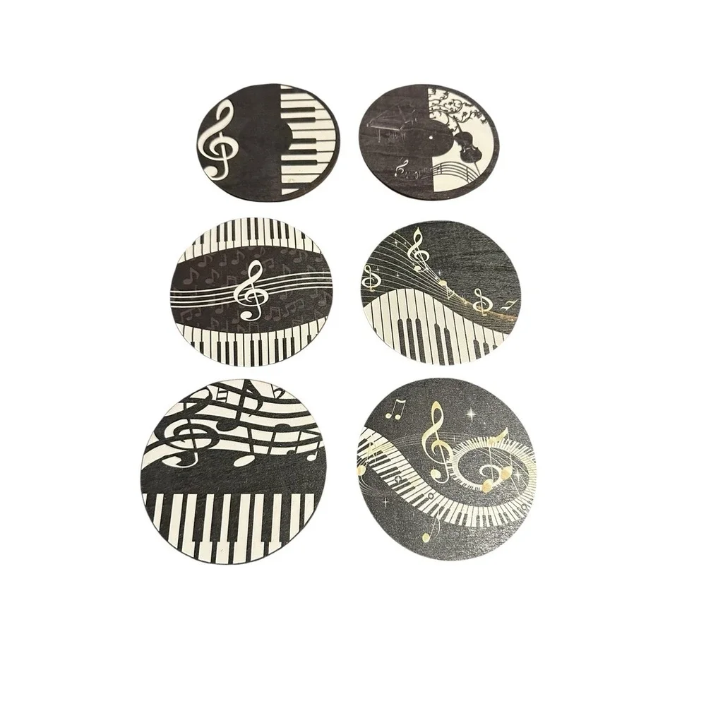 NEW wood round coasters set of 6‎ music